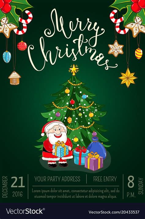 christmas party promo poster with date time santa ts decorated christmas tree