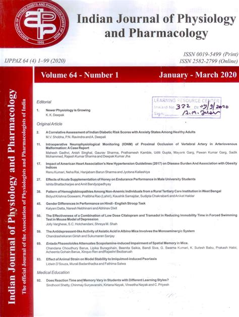 Indian Journal Of Physiology And Pharmacology V 64 I 01 Lrc