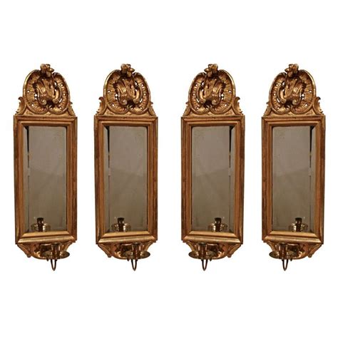Set Of Four Danish Gilt And Silvered Mirrored Wall Sconces 1st Dibs