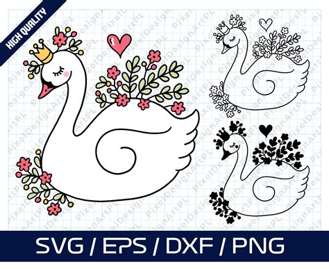 Hand Drawn Swan Svg Cricut Silhouette Scrapbooking Card Etsy