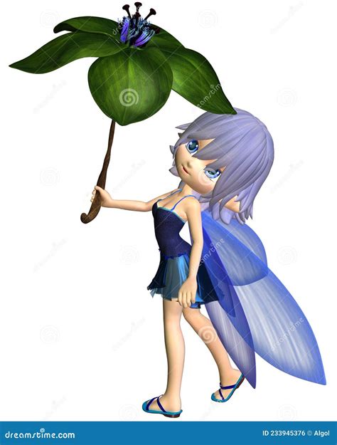 Cute Toon Umbrella Fairy In Blue Stock Illustration Illustration Of