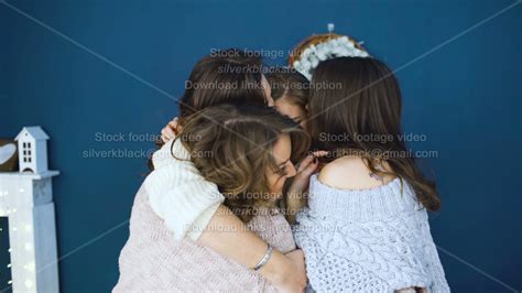 Four Beautiful Girls Hug Each Other Girlfriends Having Fun And Laugh