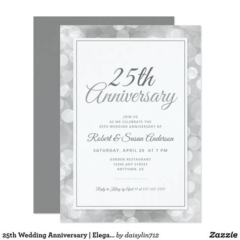 25th Wedding Anniversary Elegant Silver Bokeh Invitation Zazzle