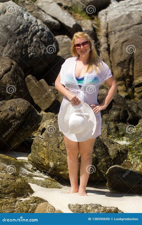 Young Blonde Beautiful Woman At The Beach In Bikini Stock Photo Image