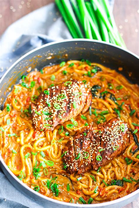 I am using a mixture of chicken thighs, drumsticks, and breast. Creamy Spicy Korean Udon with Bulgogi Chicken - That Spicy ...