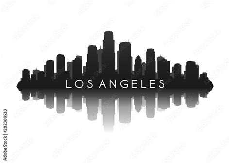 Los Angeles City Skyline Silhouette With Reflection Stock Vector