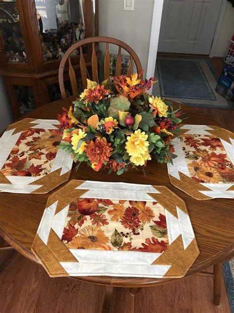 Fall Placemats Set Of 4 Thanksgiving Placemats Holiday Placemats Cotton Placemats Quilted