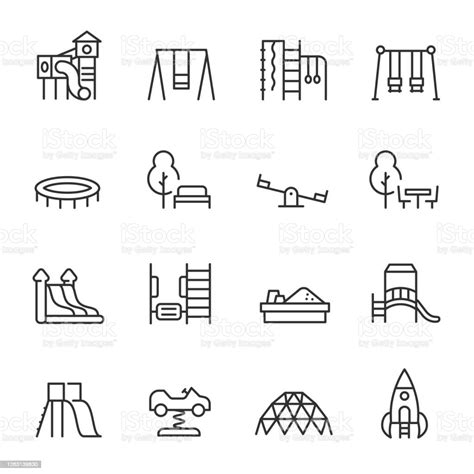 Playground Icon Set Play Area For Children Outdoors Linear Icons Line