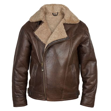 Mens Leather Pilot Jacket Antique Shearling Sheepskin Style Hidepark