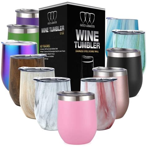 Stainless Steel Stemless Wine Glass Tumbler With Lid 12 Oz Double