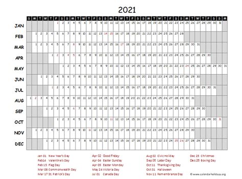 2021 Yearly Calendar Printable Vertical 2021 Printable Calendar