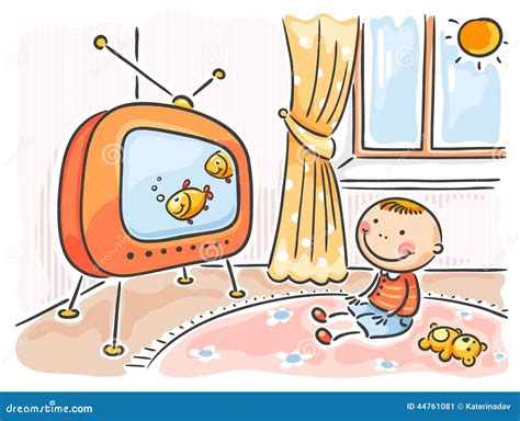 Child Watching Tv In His Room Stock Vector Illustration Of Sitting