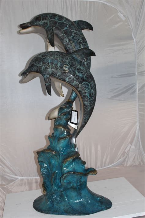 Two Dolphins Fountain Bronze Statue Size 22l X 12w X 46h Nifao