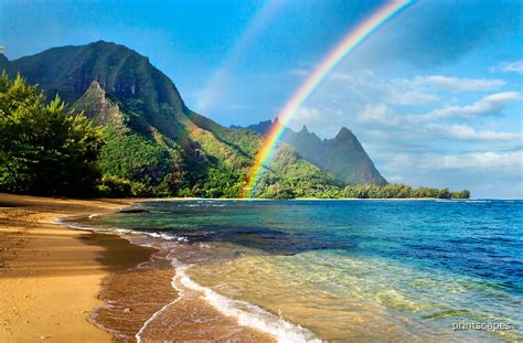 Rainbow At Tunnels Beach Hawaii By Printscapes Redbubble