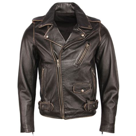 Mens Marlon Brando Biker Motorcycle Vintage Distressed Black Leather