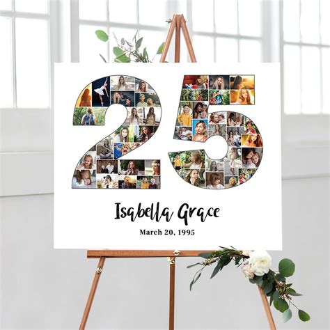 25th Birthday Photo Collage Number 25 Anniversary Poster With Etsy