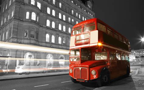 London England Bus Night Lights Blur Street Road City Black White Roads