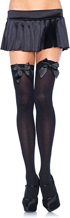 Leg Avenue Womens Opaque Thigh High Stockings With Satin Bowblack 8 Pair