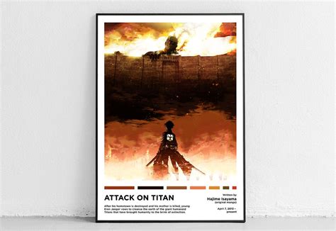 Attack On Titan Poster Minimalism Anime Print Vintage Retro Etsy