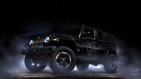 Hd Wallpaper Black Jeep Wrangler Car Vehicle Night Mode Of