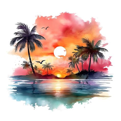 Watercolor Tropical Sunsets Clipart 9 High Quality S Etsy