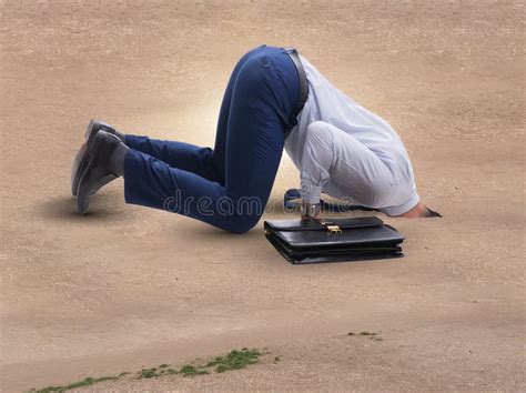 Businessman Hiding His Head In Sand Escaping From Problems Stock Image