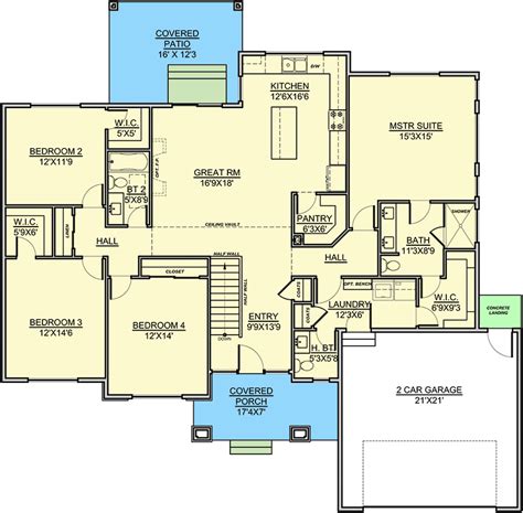 Contemporary Ranch House Plan With Split Bedrooms 2000 Sq Ft