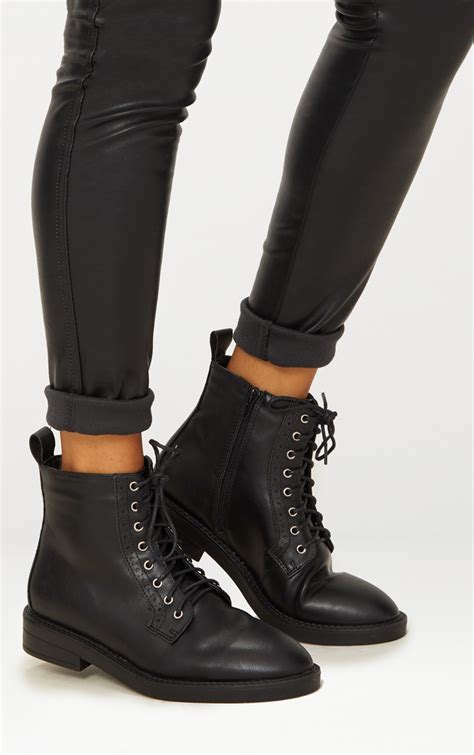 Black Lace Up Ankle Boot Shoes Prettylittlething Aus