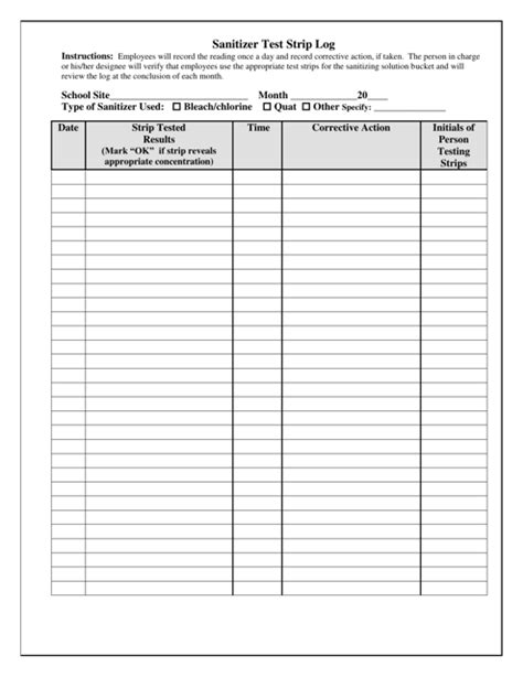 Arizona Sanitizer Test Strip Log Fill Out Sign Online And Download