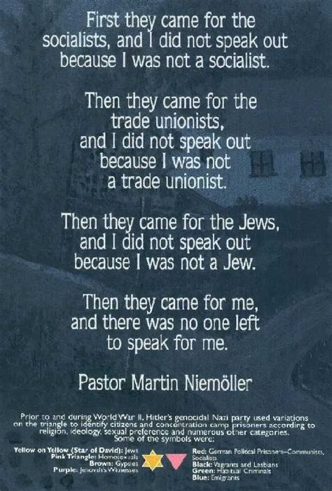martin niemoller quote poster first they came for images page there was no one left to speak
