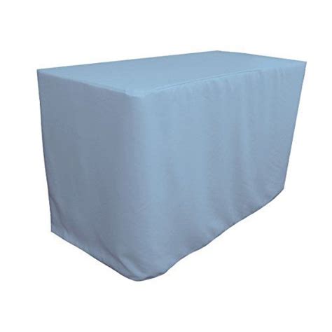 La Linen Polyester Poplin Fitted Tablecloth 48 L X 24 W X 30 H Blue