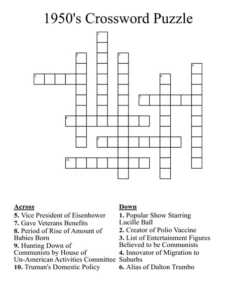 49 The 1950s Crossword Puzzle Puzzle