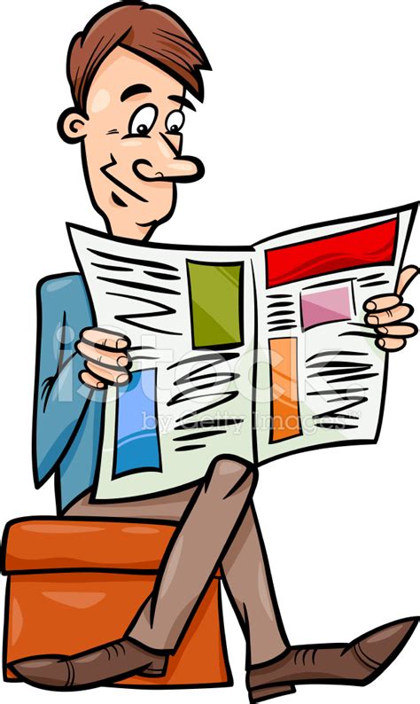 Man With Newspaper Cartoon Illustration Stock Vector