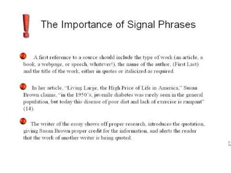 In most citation styles, including apa, mla, and chicago style, you can add in the examples below, the author being cited is jane doe. Writing Signal Phrases - YouTube