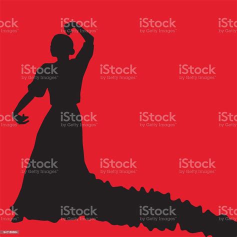 긴 드레스에 여자 춤 포즈에 머물 플 라 멩 코 댄서 스페인어입니다 붉은 바탕에 검은 실루엣 격리 벡터 carnival에 대한 스톡 벡터 아트 및 기타 이미지 istock