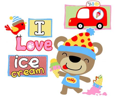 Premium Vector Teddy Bear Cartoon Love Ice Cream