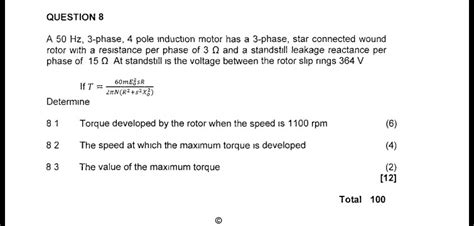 Solved Question 8 A 50 Hz 3 Phase 4 Pole Induction Motor
