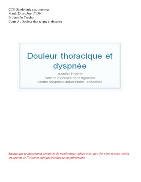 Cco Sémiologie Aux Urgences Mardi 23 Octobre 17h30 Pr Jennifer Truchot