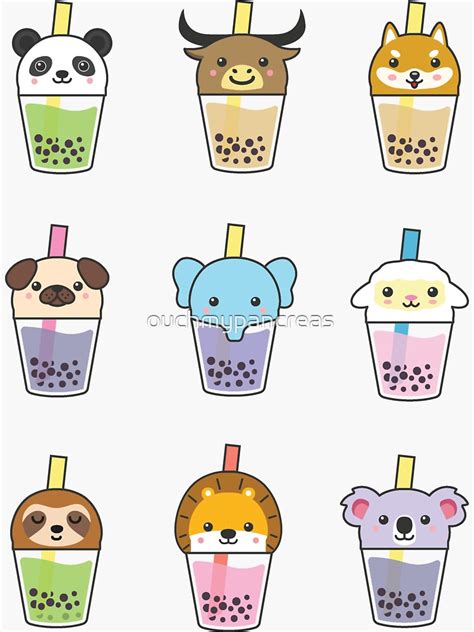 Kawaii Animal Boba Tea Sticker For Sale By Ouchmypancreas Redbubble