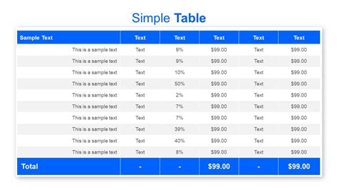 Design Of Sample Data Table Slidemodel