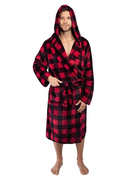 Pavilia Mens Hooded Fleece Robe With Satin Trim And Shawl Collar Plush And Warm Mens