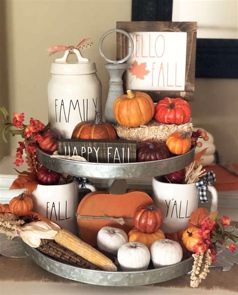 Rae Dunn Fall tiered tray display | Tray decor christmas, Fall decor