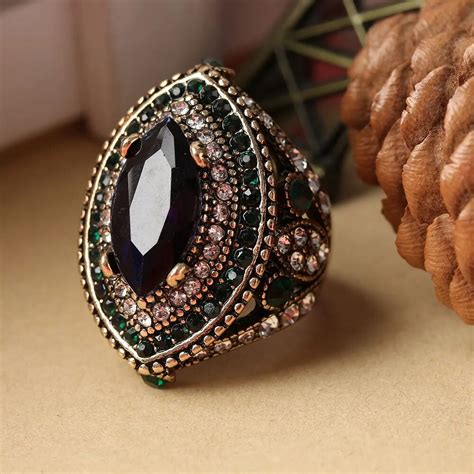 1pc New Fashion Women Luxury Ring Jewelry Vintage Big Resin Plating