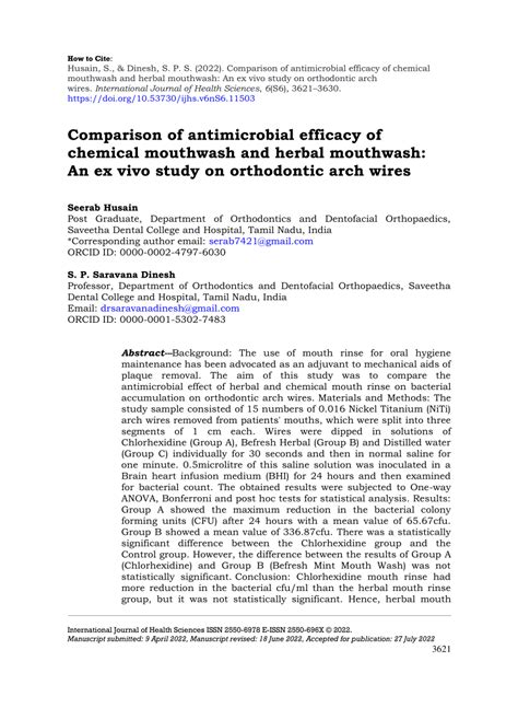 Pdf Comparison Of Antimicrobial Efficacy Of Chemical Mouthwash And
