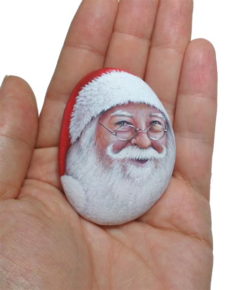Santa Claus Hand Painted Stone Face Pebble Painting Handmade Etsy