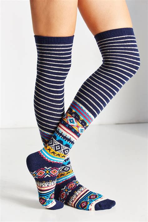 urban outfitters winter fair isle over the knee sock in multicolor lyst