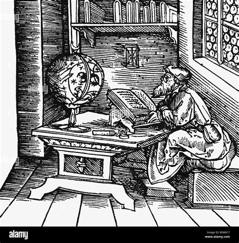 Astronomy Astronomers Astronomer In His Study Woodcut Early 16th