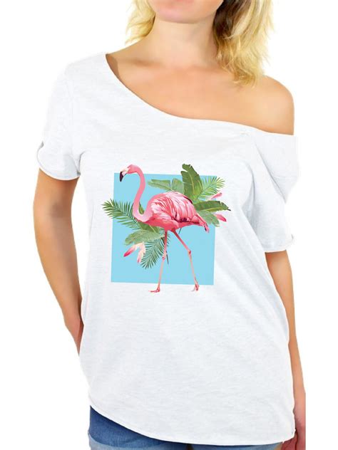 Awkward Styles Punk Flamingo Off Shoulder Shirt Womens Floral Flamingo