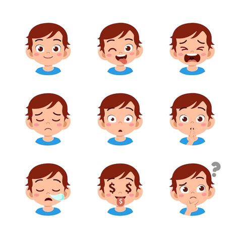 Premium Vector Cute Boy With Different Face Expressions