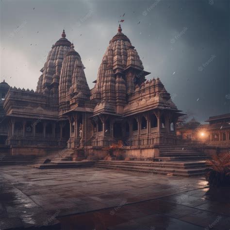Premium Photo | Night view of beautiful cinematic shot of ram mandir